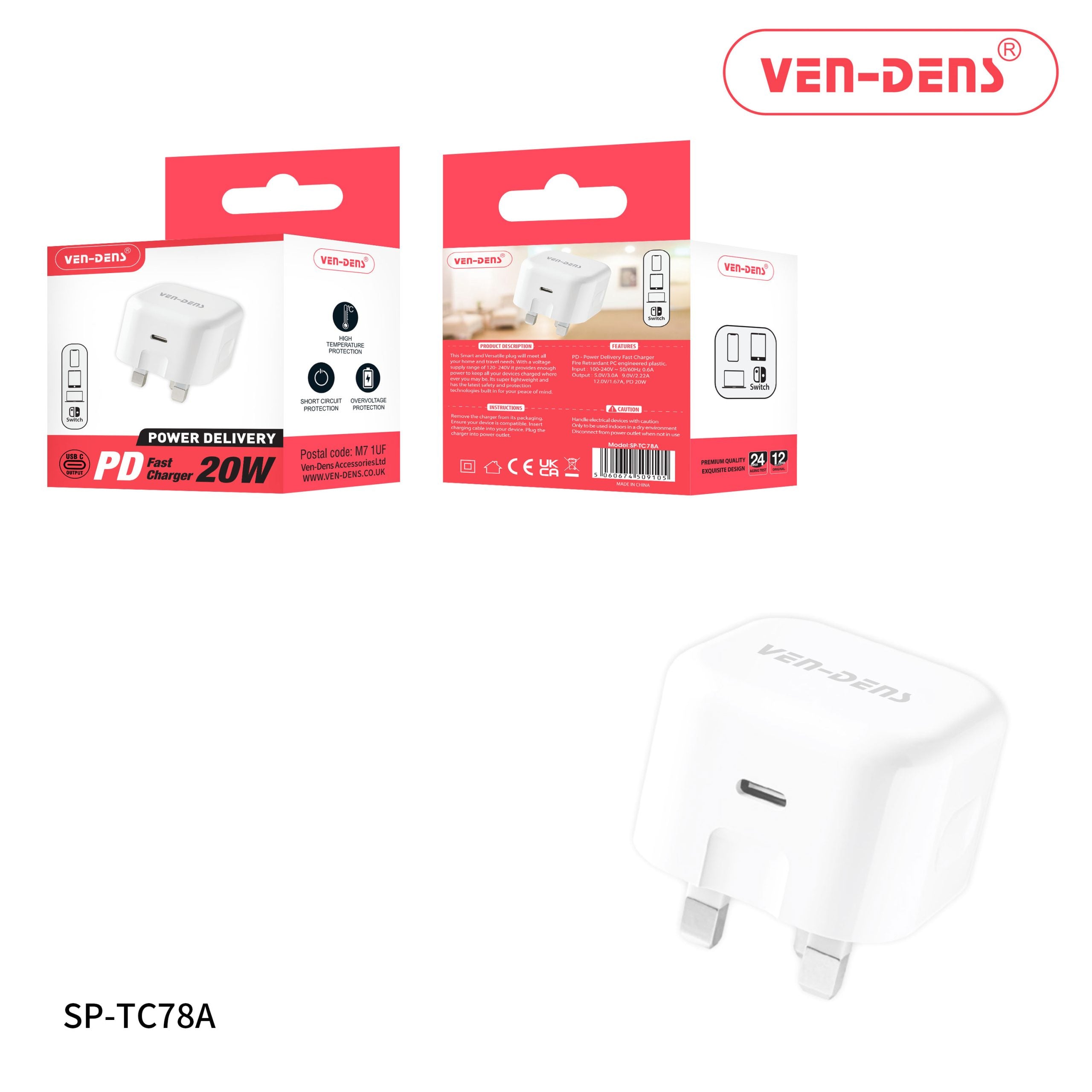 Ven-Dens 20W Type C PD Fast Charging Plug Ven-Dens 20W Type C PD Fast Charging Plug